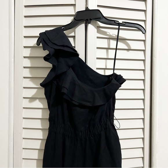 Ulla Johnson Demi Black Ruffle Twill One Shoulder Jumpsuit Size 0 Missing Belt - Picture 5 of 11